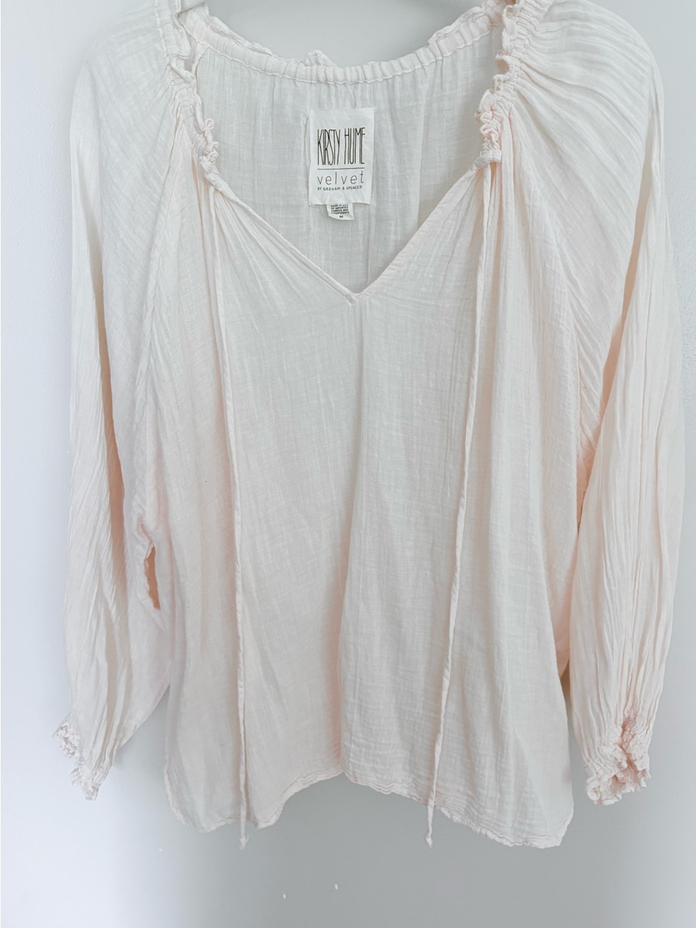Velvet By Graham Spencer 100%  Cotton Gauze Baby Ruffle Soft Peach Peasant Top M